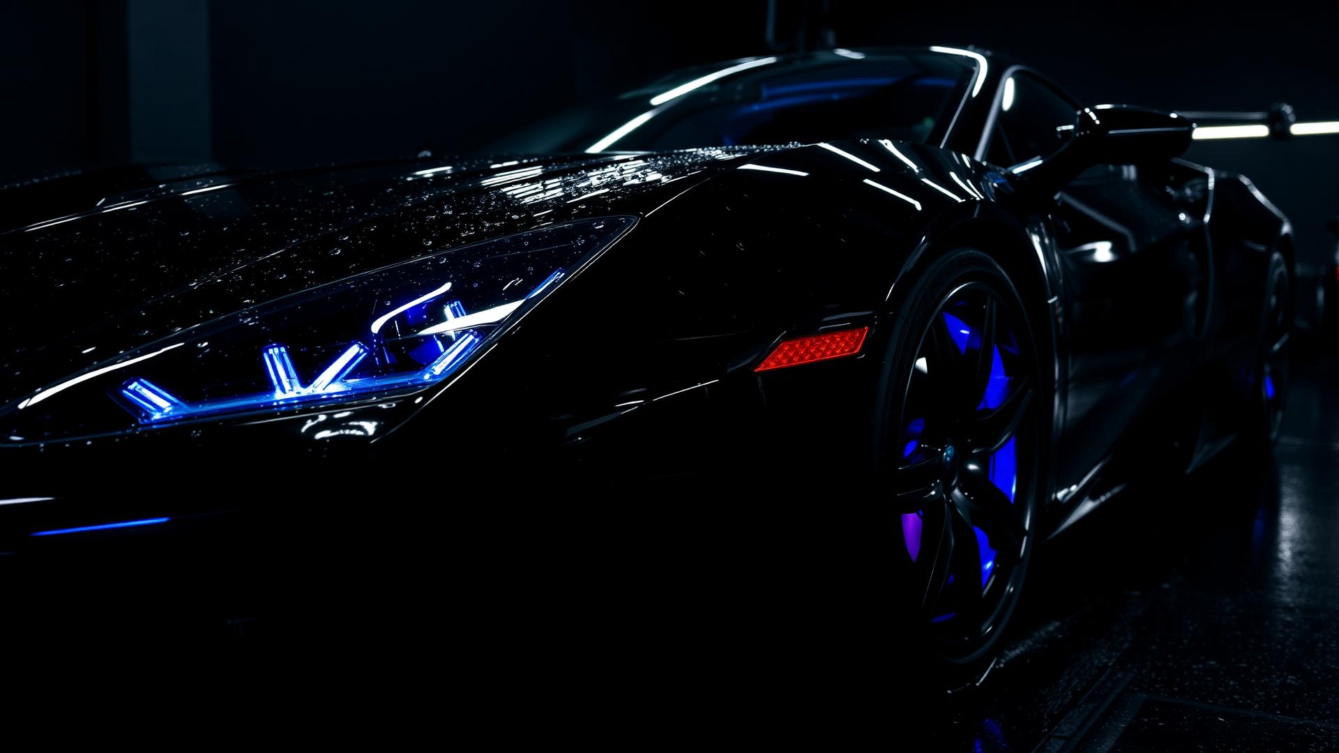 Black luxury car detailed with blue accents